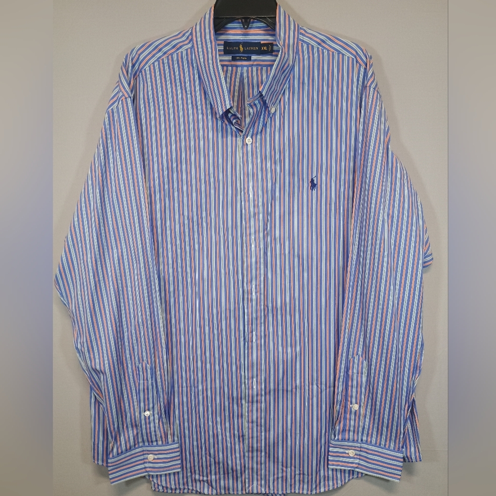 Ralph Lauren Men’s XXL Blue Orange White Striped Long Sleeve Button-Down Shirt